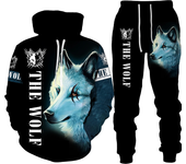 Chándal con estampado 3D de lobo para hombre, Conjunto de sudadera con capucha y pantalones de chándal, ropa de calle de gran ta