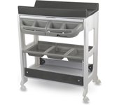 Bañera Cambiador Bebé 2 en 1, 0-12 M (máx 11 kg), Fácil de Mover 4 Ruedas con Freno, Múltiples Compartimentos Almacenamiento, Colchón Cambiador Acolchado, Fácil Drenaje, Grey Mist