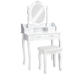 tocador de Maquillaje, Estilo Vintage, Espejo Giratorio, Taburete Acolchado, 4 cajones, Elegante, Muebles Dormitorio, tocador con Espejo, Espejo Maquillaje, tocadores de Maquillaje - Blanco