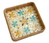 Hand Woven Splicing Shell Rattan Basket Rattan Weaving Colorful Rattan Shell Tray Handmade Household Dried Fruit Plate