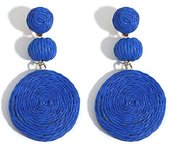 Aensoa - Yellow Rafia Women's Bohemian Round Handmade Geometric Vine Pendant Earrings, Summer Beach Jewelry