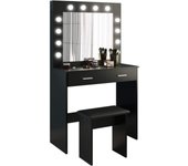 Maquillaje con Hollywood LED Espejo 2 Cajones Grans y Taburete 80x40x140cm (Gris)