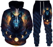 Conjunto de chándal con estampado 3D de Dazzle Wolf para hombre y mujer, Sudadera con capucha y pantalones, conjunto de 2 piezas