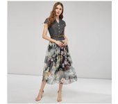 Vestido estampado de mezclilla 2025 verano con cuello en V vestido ajustado y delgado para mujer