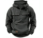 Half Zipper Men's Tactical Hoodies Solid Warm Fleece Military Sweatshirts Multi Pockets Male Hooded Jackets Thick Outdoor Polar