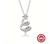 Collar elegante vintage de plata 925 con colgante de estrella y árbol de Navidad, incrustaciones de circonita sintética, para uso diario y de fiesta, regalo para el día de Mardi Gras, compatible con todas las estaciones, embalaje anti-oxidación, 2,8 g.