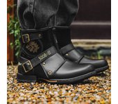Botas de hombre, botas de tobillo con hebilla metálica y cremallera para hombre, botas de moto para exteriores, zapatos vaqueros western punk