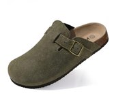 Bebealy Men's Genuine Suede Clogs Slippers Cork Footbed Clogs Shoes Casual Men Garden Clogs Slippers Cozy Nonslip Home Slippers
