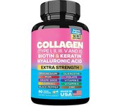 Collagen Capsules- Hair, Skin & Nails, Premium Collagen Supplement, Max Strength Collagen Pills Peptides Types I, II, III, V & X MCG Biotin Keratin Hyaluronic Acid MSM Vitamin A Vitamin C Vitamin E Folic Acid Zinc Magnesium with Grape Seed Extract, Querce