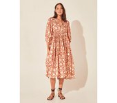New floral fashion women's loose casual mid sleeved summer cotton vacation dress