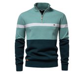 AIOPESON-suéter de algodón para hombre, jersey de cuello simulado con cremallera, a rayas, cálido, marca de alta calidad, Otoño e Invierno