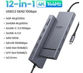 UGREEN Revodok Pro 3121 10Gbps Hub USB C Doble HDMI 4K60Hz DisplayPort 4K120Hz 12 En 1 Docking Station USB C PD 100W Adaptador Ethernet Lector de Tarjeta SD TF Jack 3.5mm