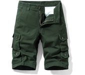 Men's Summer 100% Cotton Casual Cargo Shorts Fashion Solid Color Multiple Pockets Loose Short Pants Fit Elastic Waist Shorts Men