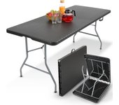 Mesa de buffet plegable, 182 x 74 x 74 cm, resistente a la intemperie, mesa de jardín, terraza y balcón, mesa plegable para 8 personas, mesa de camping con asa, color antracita