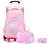 Mochila de nylon impermeable con ruedas, estampado, juego de 3, maletas y trolleys, bolsa trolley, estudiante, colegio
