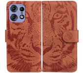 For Motorola Edge 50 Pro 5G Leather Case Phone Wallet Cover Tiger Pattern Imprinted