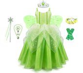 Fancy Tinker Bell Dress with Wings Kids Halloween Pixie Fairy Cosplay Costume Girls Makeup Party Elegant Carnival Clothing Gown