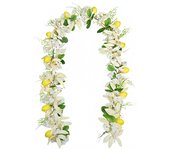 Spring Artificial Lemon Cherry Blossoms Vine Lifelike Elegant Artificial Lemon Garland with Greenery Leaves Faux Fruit Vine