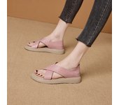 Sandalias de boca de pescado de fondo plano de cuero para mujer 2024 verano nuevo hueco transpirable fondo suave superficie suave fondo plano zapatos de playa