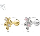 ZS 1 PC Gold Color 16G Stainless Steel Labret Lip Piercing Men Women CZ Crystal Ear Cartilage Tragus Helix Piercings Flat Backs