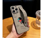 Laser Cartoon Pattern Wristband Phone Case For iPhone 12/13/14/15/16 ProMax Crayon Shin-chan 15ProMax/16Pro/14Pro/12ProMax Side Anti-Slip Design Creative Stand 16Plus/15Plus