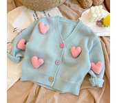 Girls' 2024 Spring and Autumn Fashion New Baby Sweet Temperament Love Knitted Sweater Children's cardigan Coat Trendy