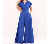 Women Long Jumpsuit 2024 Summer Wide Leg Pants Romper Casual Short Sleeve Playsuit Holiday Communting Overalls
