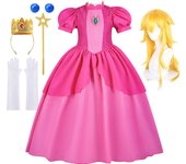Peach Girls Peach Cosplay Dress Up Princess Game Role Play 4 6 8 10 Yrs Kid Final Level Peach Costume Movie Elegant Party Frock