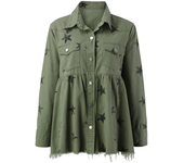 Chaqueta vaquera holgada con bolsillo para mujer, Cazadora Bomber con botones y estrellas, ropa de otoño e invierno