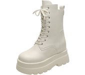 2024 New Women Winter Ankle Boots 9CM Heels Chunky Leather Shoes High Platform Snow Boots Woman Lace-up Short Boot Zapatos Mujer