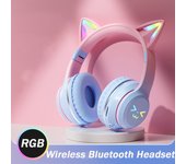 VAORLO Wireless Headphones RGB Cute Cat Girls Kids Gift Headset With Microphone Stereo Music Gaming Control lights Earphone