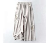 Women's Summer Linen Wide Leg Pants, High Waist Loose with Embroidered Straight Leg, Fashionable Casual Street Tre Pants