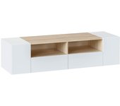 Habitdesign Modulo TV, Mueble de Salon, Juego de Muebles, Modelo Tamiko, Acabado en Blanco Artik y Roble Canadian, Medidas: 138 cm (Ancho) x 36 cm (Alto) 42 cm (Fondo)