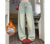Woman High Waist Streetwear Thicken Flare Jeans Female  Clothes Elegant Thermal Pants Girls Gothic Blue Yellow Denim Trousers