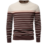 nuevo jersey de algodón con cuello redondo para hombre, suéter informal a rayas para otoño e invierno, suéteres tejidos de alta calidad para hombre