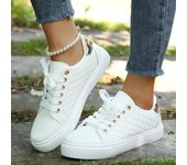 Zapatillas De Mujer Con Cordones Vulcanizados,Zapatillas De Tenis De Plataforma,Cómodas Zapatillas Planas Casuales,Negro Blanco