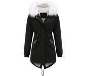 Women's hood long pocket lin trench coat, winter warm jacket