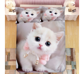 Quilt Cove Super Cute Kitten Kids Bedding Set Kawaii Girl King Queen Size Cute Cat Animal 3pcs Polyester Duvet Cover (No Sheet)