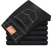 Men's casual new jeans business straight leg mobile denim mid waist zipper medium size