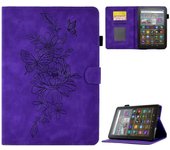 For Amazon Kindle 11th Gen (2022) Stitching PU Leather Auto Sleep / Wake Smart Cover Butterfly Flower Pattern Imprinted Folio Stand Card Slot Tablet C