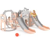 niños pequeños, tobogán pequeño con Forma de Dinosaurio con Marco de Bola, aro, Equipo de Juegos con tobogán para niños, tobogán para bebés de 1 a 3 años (Dinosaurio-Beige Gris)