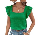 Women T Shirt Plus Size Pleated Top Flying Sleeve Vest  Boat Neck Blouse Casual Loose Autumn Summer 42 44 46