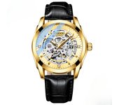 Reloj mecánico completamente automático correa de cuero para hombre reloj mecánico hueco reloj impermeable luminoso
