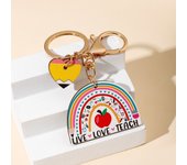 Wooden Pencil Rainbow Keychain English Letter Geometric Shape Teacher's Day Keychain Trinket Aesthetic Teacher Education Pendant