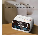 Mordern FM Radio LED Alarm Clock for Bedside Wake Up. Digital Table Calendar with Temperature Thermometer Humidity Hygrometer.