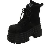 Women's Chunky Mid-calf Boots Autumn Leather Hidden Heels Sneakers Winter Waterproof Boots 10CM Heels Platform Motorcycle Boots