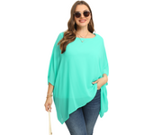 Womens Plus Size Batwing Sleeve Summer Spring Elegant Cape Blouse V-neck Flowy Loose Casual Chiffon Blouse Tunic Top For Jeans