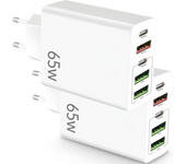 Pack 2 Cargador USB C Carga Rápida -  USB Múltiple 5 Puertos - Enchufe Multiple USB C 65 W – Adaptador USB C Compatible con Samsung, iPad, iPhone, Google, Carga Rapida