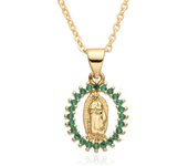 European and American fashionable beauty all day star micro inlaid colorful zircon Virgin Mary hollow necklace