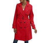 Womens Casual Windproof Jacket Detachable Belt Classic Fashion Lapel Trench Coat Slim Mid Length Outerwear With Pockets